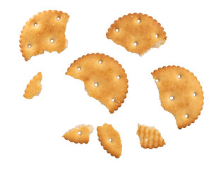 broken cracker pieces isolated on transparent background