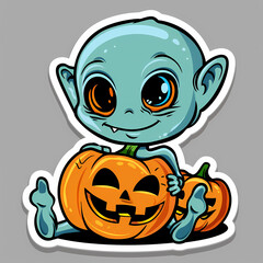 Fototapeta premium Cartoon Alien Celebrates Halloween Sticker,vector image