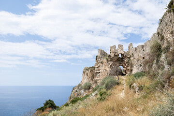 Fototapeta na wymiar voidokilia beach in the peloponnese from navarino castle in greece