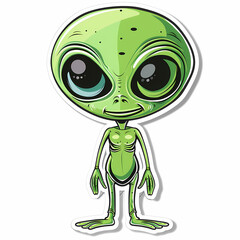 Cartoon Alien on a White Canvas Sticker ,vector image