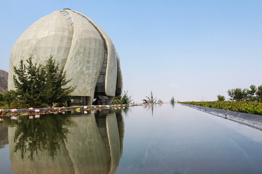 Bah&aacute;'&iacute; Temple Reflection. Stunning View from Andes Foothills in Santiago, Chile.