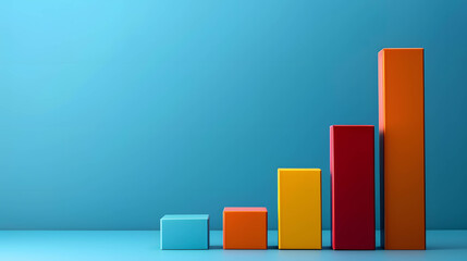 Growth bar chart or histogram showing growth of financial statement and profit in investment, copy space and minimal background, use for presentation
