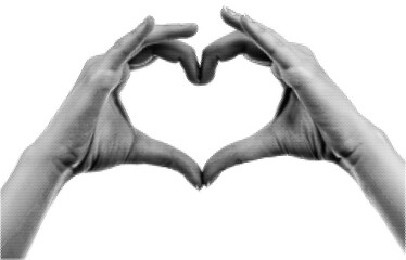 Hands making a heart sign grunge halftone collage design element