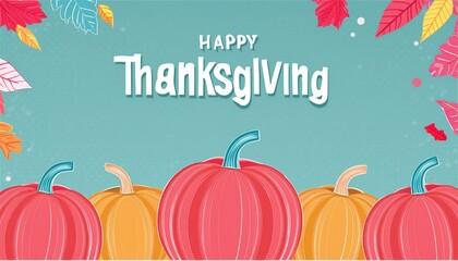 Grateful Gatherings: Thanksgiving Message Adorned with Pumpkins on a Serene Blue Background