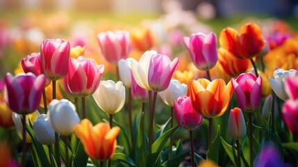  vibrant array of tulips in full bloom, 