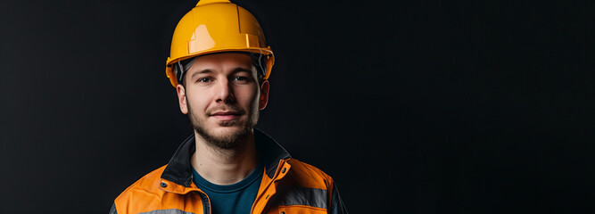 Male portrait of a construction worker banner with copy space