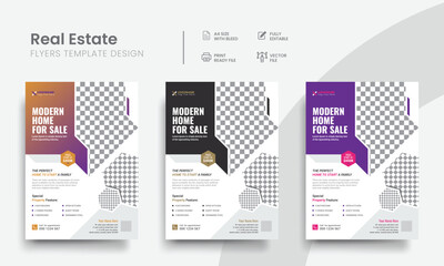 Fototapeta premium Affordable real estate flyer design template for realtor residential, rental & commercial home sale colourful announcement leaflet. Vol - 9