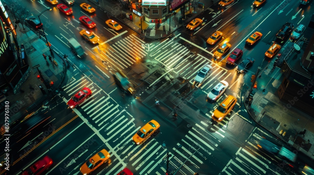 Aufkleber a busy intersection with traffic lights changing, symbolizing order in chaos