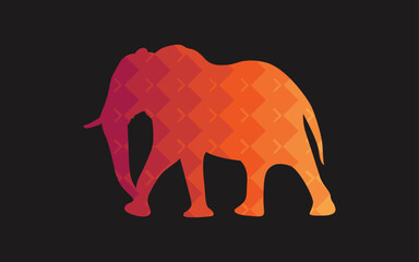 Elephant silhouette in abstract orange texture in vector. Elephant in vector.