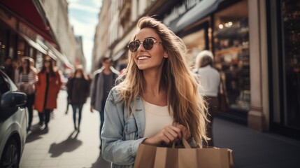 Obraz premium A young woman happily shopping 