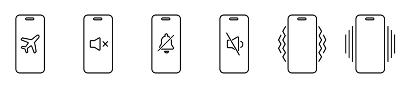Mobile phone vector icon. Dial phone mode: mute, vibrate, silent mode, sound, ringing, voice mode