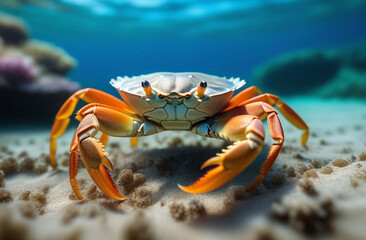 Crab closeup on the ocean floor