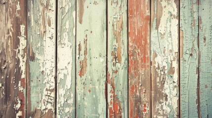 Close-up of a vintage rustic wooden surface with peeling paint in shades of blue, green, and brown, creating a weathered and distressed texture. Background for design with space for text
