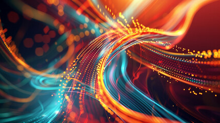 Vibrant digital communication lines twisting and turning in an abstract, colorful dance.