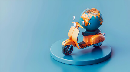 3D Flat Electric Scooter Icon beside a Globe - Embracing Eco-Friendly Urban Travel with Micromobility
