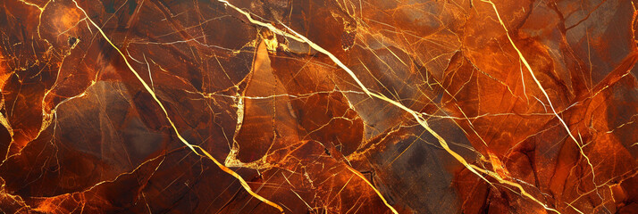 Vivid burnt orange  slate marble texture with golden lines reflecting a contemporary  luxurious stone style