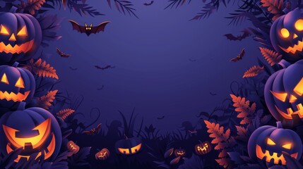 Minimalist Halloween Theme with Geometric Pumpkins and Bats Border

