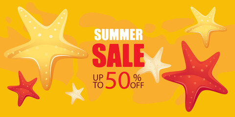 Summer Sale. Summer background with starfish. Vector illustration.