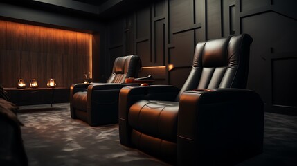 A sleek leather recliner in a home theater, promising comfort and relaxation during movie nights