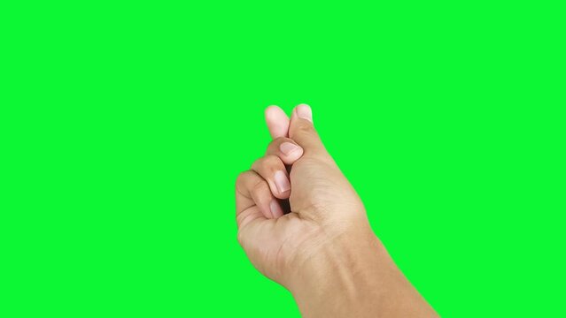 "Saranghae" Korean love hand gesture isolated on green screen chroma key background
