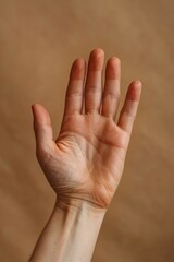 A close up of a hand with the palm facing out, AI