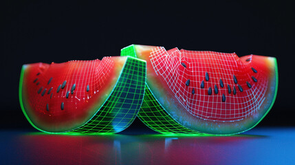 Watermelon gradient from juicy red to fresh green in a summery abstract wireframe fun  playful