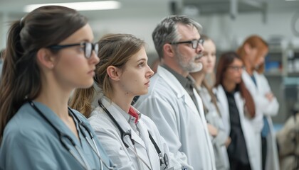 Veterinary Education and Training, features a group of veterinary students or professionals engaged in a learning activity, such as attending a lecture, participating in a laboratory session