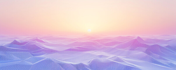 Winter sunrise gradient from icy violet to pale pink in a frosty abstract wireframe tranquil  soothing