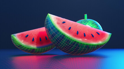 Watermelon gradient from juicy red to fresh green in a summery abstract wireframe fun  playful