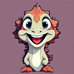 frilled neck lizard, dragon cartoon with smiling face isolated in white background