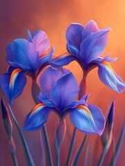 a bouquet of blue irises, in full bloom, whimsical, embodying freshness and beauty 