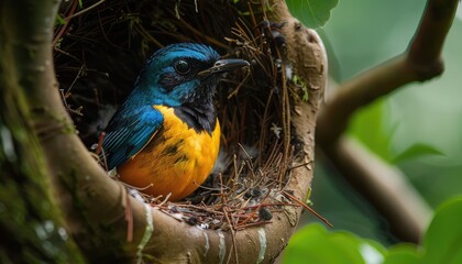 Behavioral Ecology of Wild Birds, This prompt focuses on capturing images or illustrations depicting the natural behaviors of wild birds in their habitats. Examples could include birds building nests,