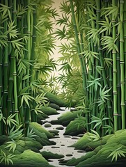 Bamboo grove, peaceful zen, stalks swaying, eastern charm, botanical papercraft, papercut 3D style