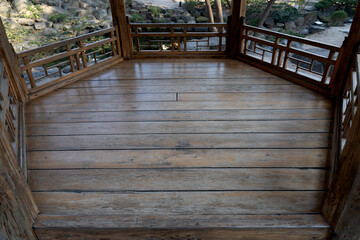 View of the wooden floor in the traditional Korean pavilion