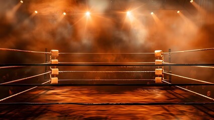 Professional boxing arena with empty ring spotlight and engaged viewers. Concept Boxing Arena, Empty Ring, Spotlight, Engaged Viewers
