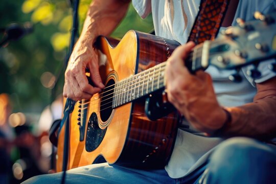 close up of a man playing guitar