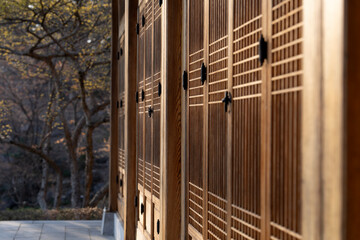 The exterior of the traditional Korean building