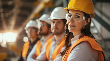 A confident female engineer leading a team of engineers in a project meeting, 