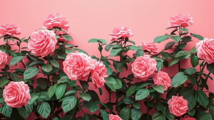 A bunch of pink roses are growing in a vase on the wall, AI - Powered by Adobe