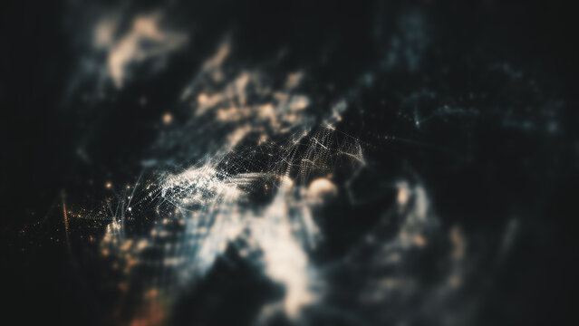 Futuristic abstract particles de-focus in cyber space digital background environment.
Created in After Effects using Trapcode Form / Particular