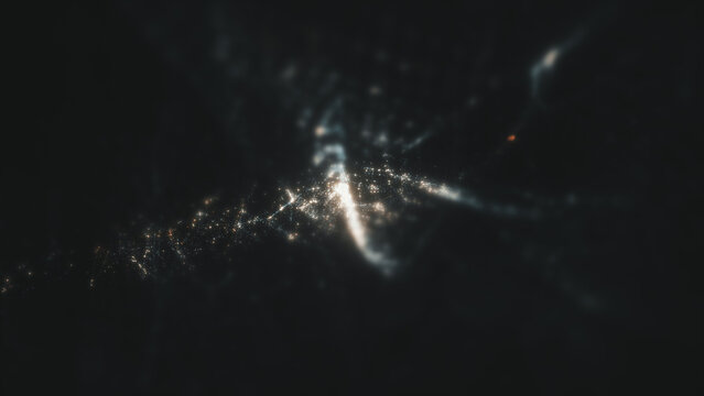 Futuristic abstract particles de-focus in cyber space digital background environment.
Created in After Effects using Trapcode Form / Particular
