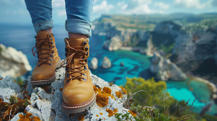 hiking boots on the rocks