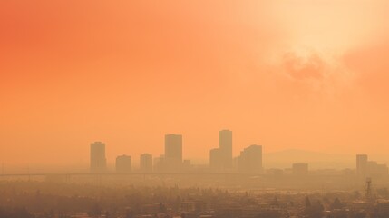 sky is a hazy orange, filled with smog and smoke from wildfires. 