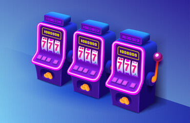 Casino 777 banner slots machine winner, jackpot fortune of luck. Vector illustration