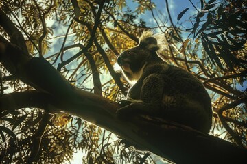Cute koalas playing in the tree