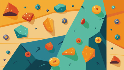 A rockclimbing wall with pressuresensitive handholds that unlock educational videos and fun facts about different types of rocks.. Vector illustration
