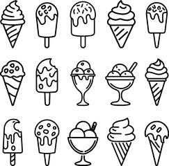 Ice cream various vector line icons set