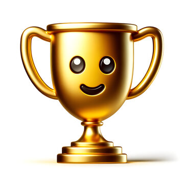 recommend clip art: emoji 3d, Trophée Souriant pour le Champion, isolé sur fond blanc