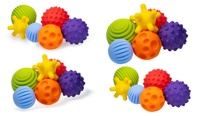 Colorful sensory balls for children, designed to promote cognitive and physical growth. Various...