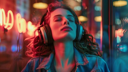 Woman Enjoying Music at Night